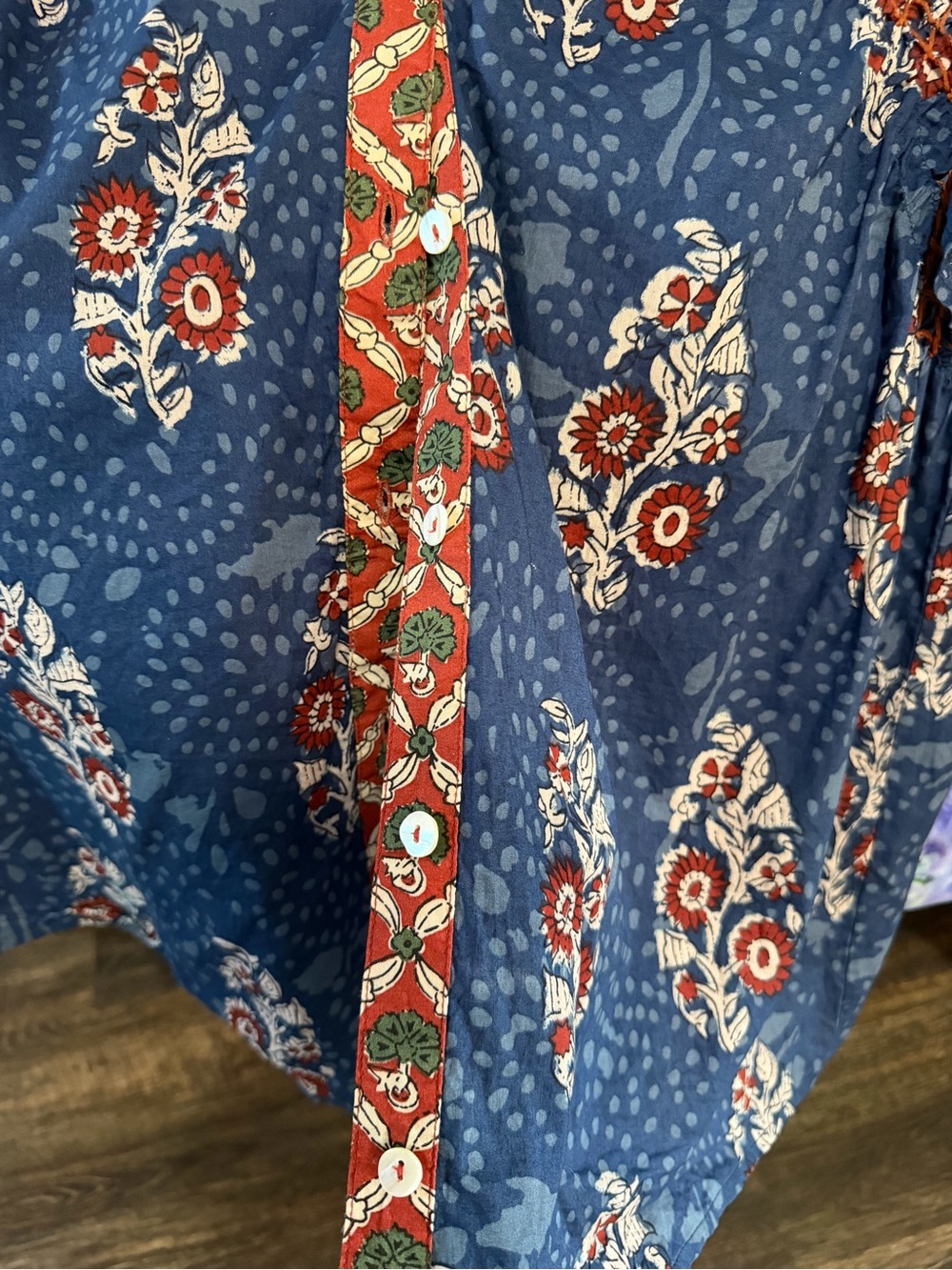 THML Blue Floral 100% Cotton Boho Ruffle Sleeve Blouse Top M - Picture 9 of 16